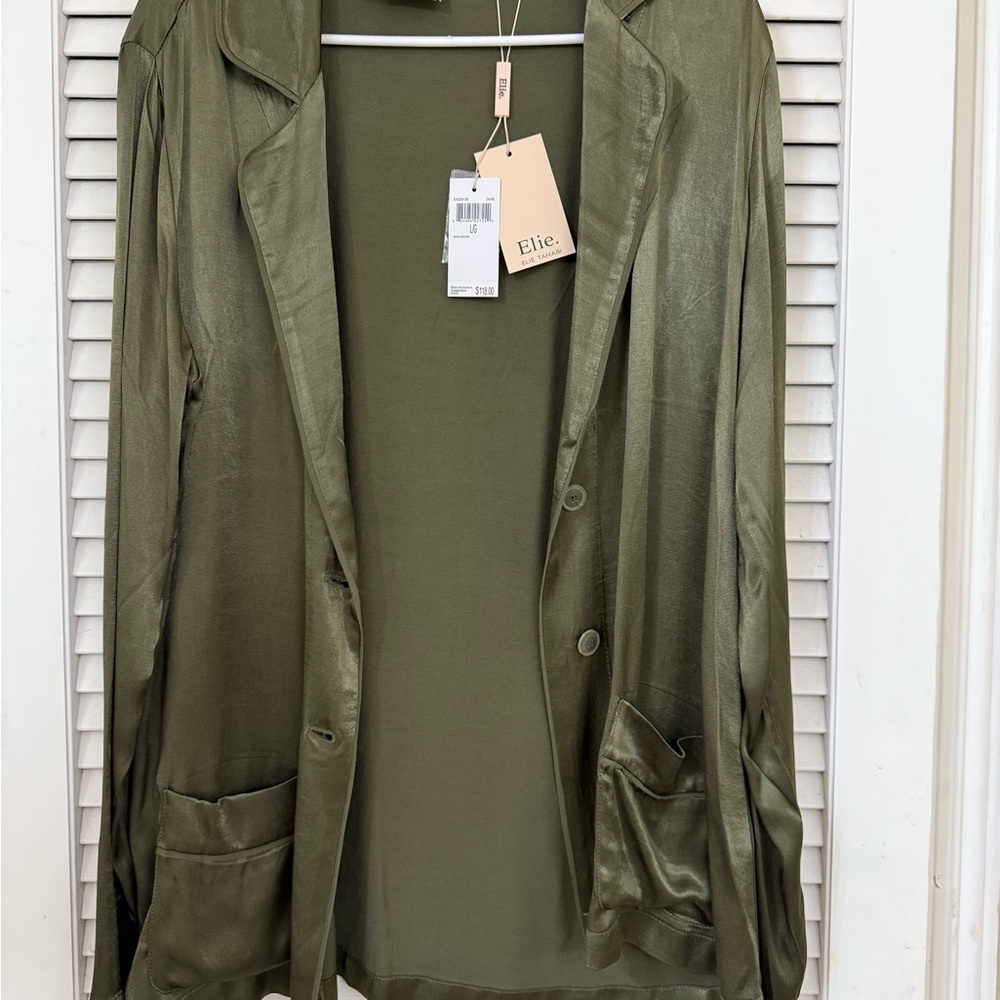 Elie Tahari Olive Satin Blazer